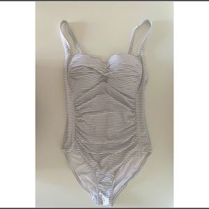 Nip Tuck Grey & White Stripe One-Piece Swimsuit